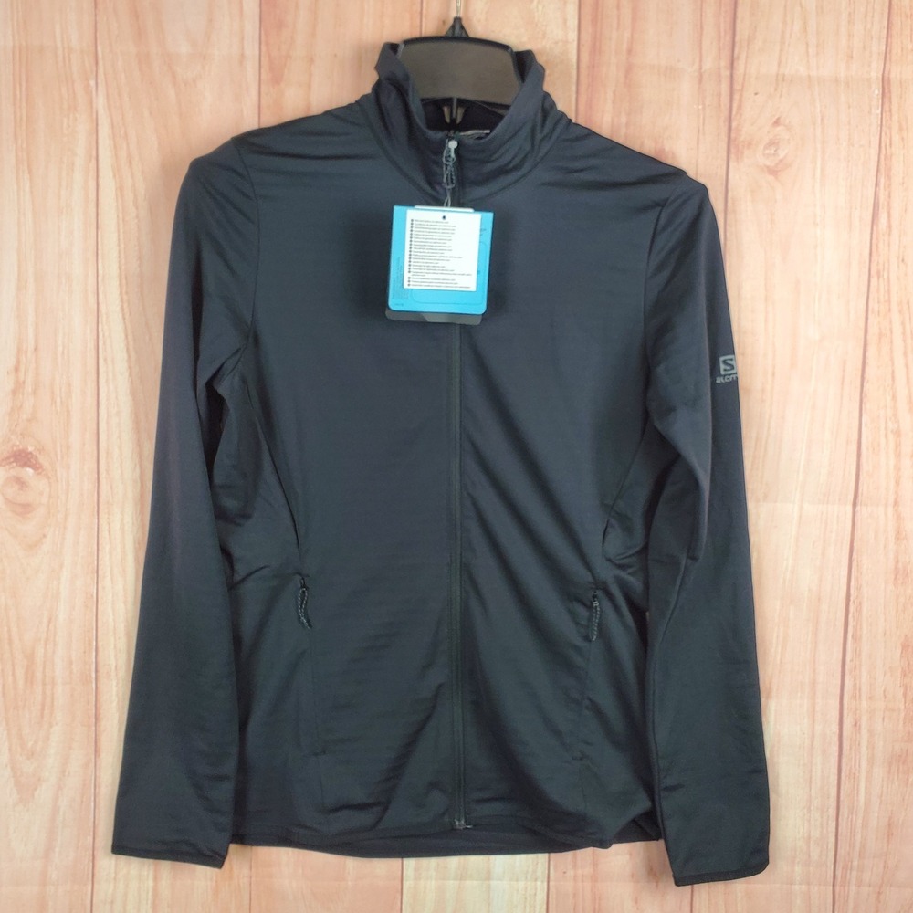 Salomon Outrack Midlayer Jacket Women Small Black Regular Fit Mock Neck Full Zip